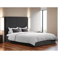 LPD Berlin Tall Black Velvet Fabric Ottoman Bed Frame - 6ft Super King Size